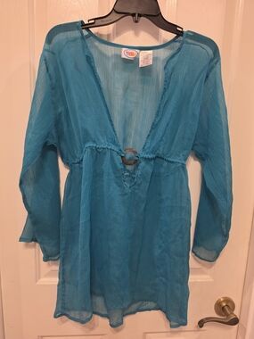 AND Teal Sheer V-Neck Tunic with Ring Accent